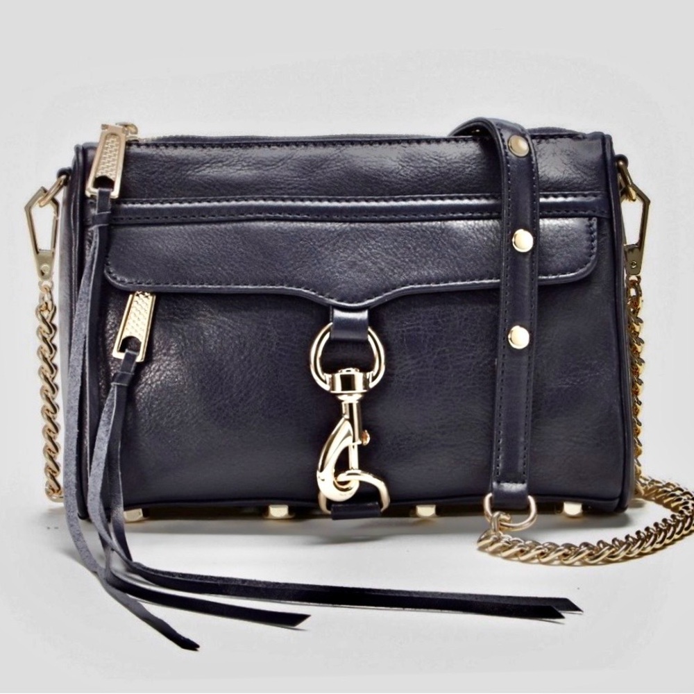 Rebecca Minkoff Navy Leather Crossbody Bag with Gold Chain
